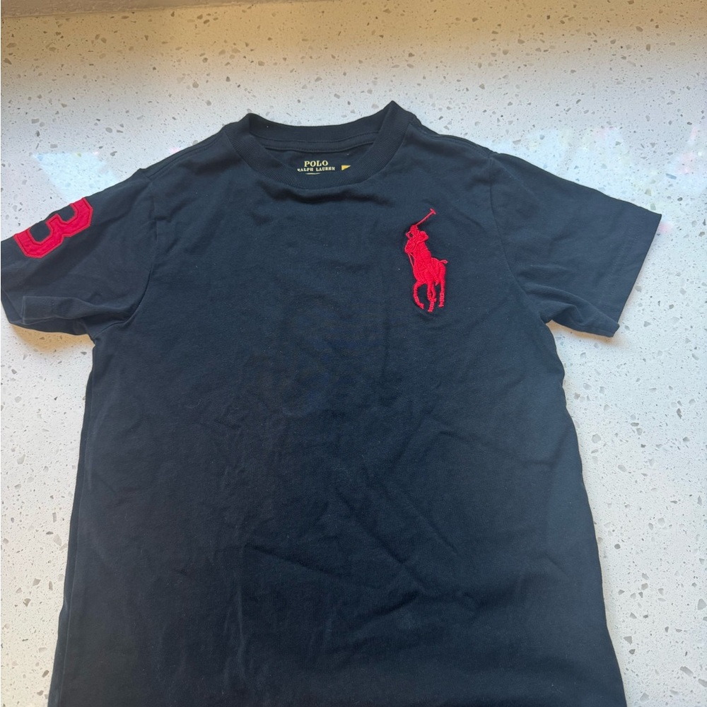 Polo by Ralph Lauren Black Short-Sleeve Tee with Red Pony & Sleeve Detail